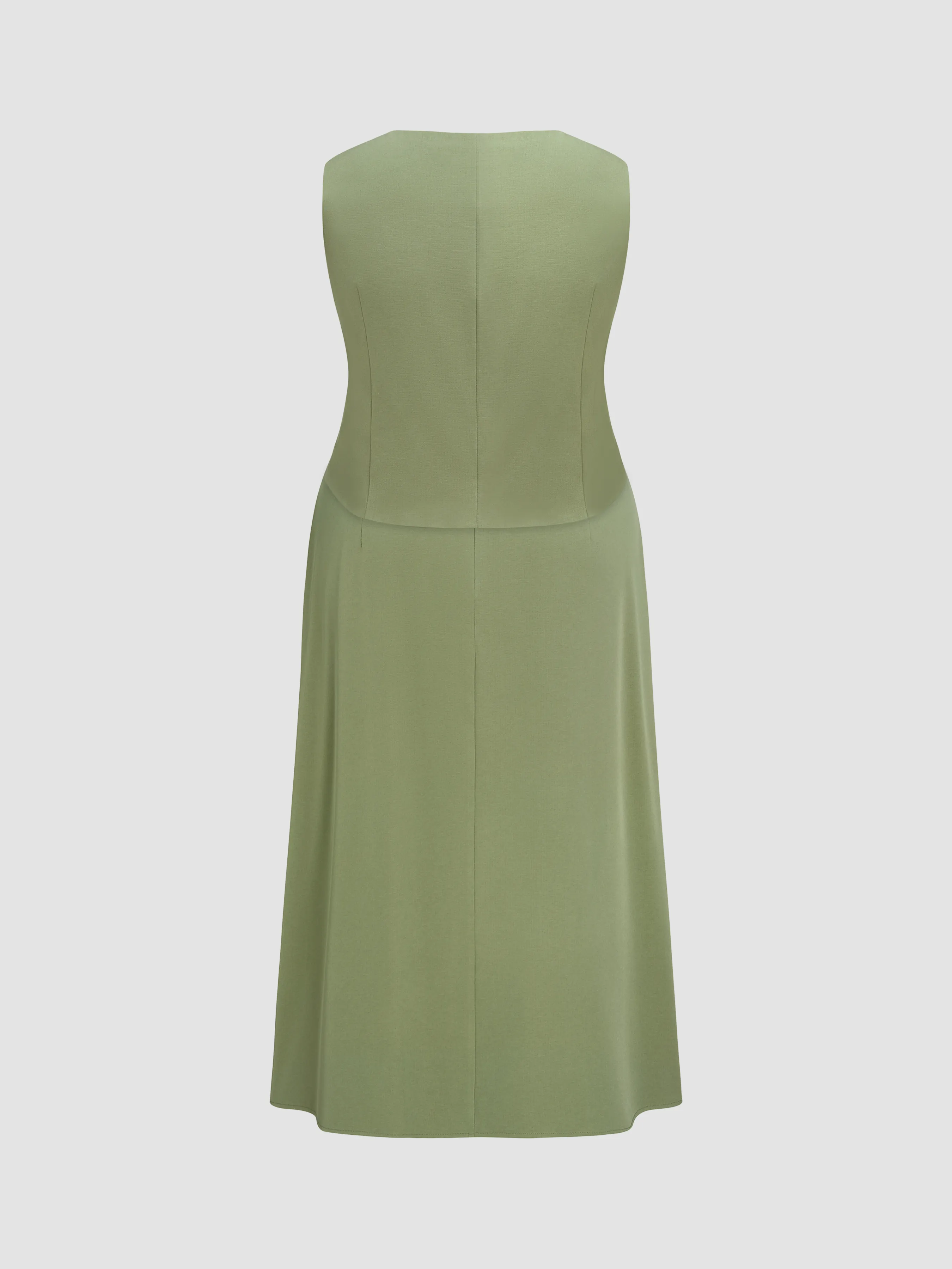  Vestido Maxi con Cremallera y Chaleco con Botones de Cuello en V Curvy