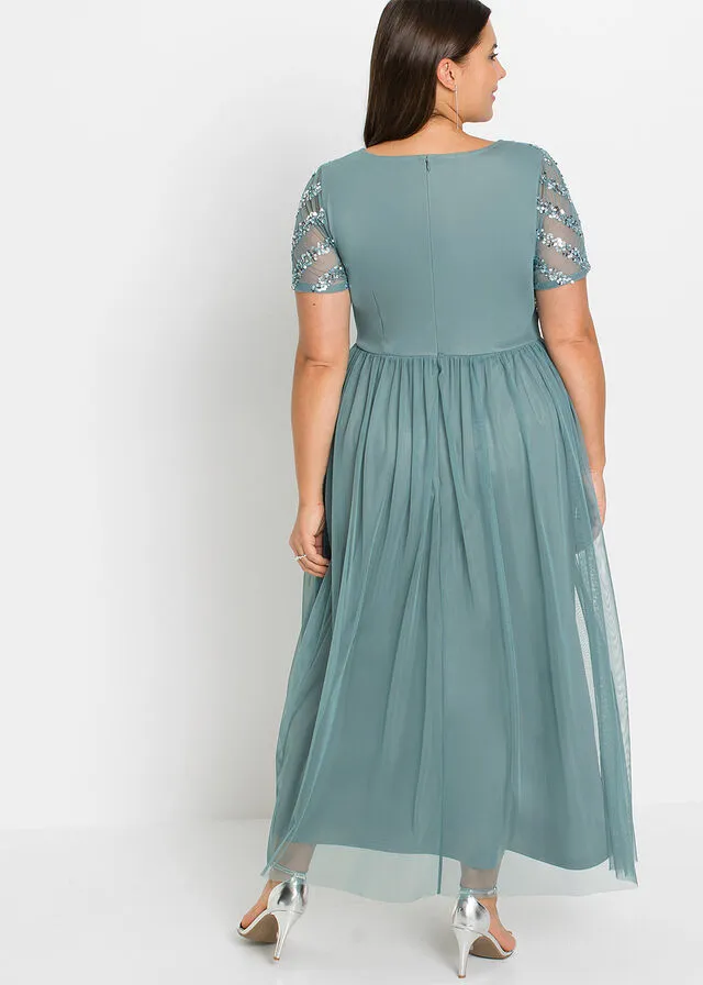 Vestido maxi con lentejuelas Azul grisáceo