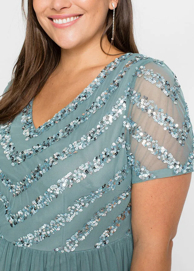 Vestido maxi con lentejuelas Azul grisáceo