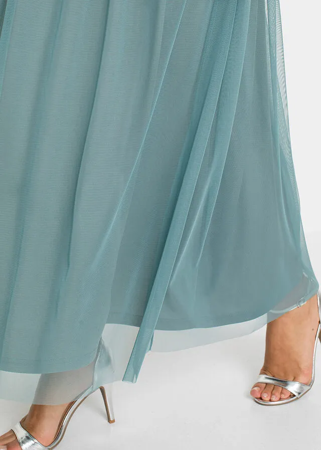 Vestido maxi con lentejuelas Azul grisáceo