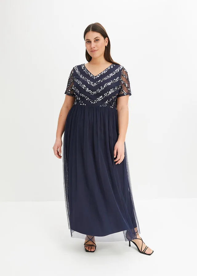Vestido maxi con lentejuelas Azul marino