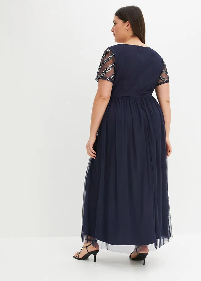 Vestido maxi con lentejuelas Azul marino