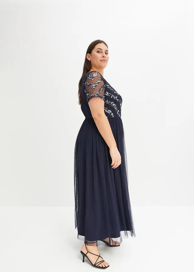 Vestido maxi con lentejuelas Azul marino