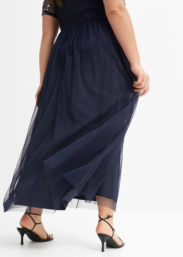 Vestido maxi con lentejuelas Azul marino