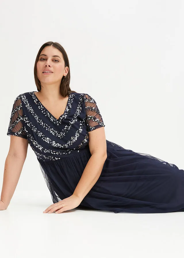 Vestido maxi con lentejuelas Azul marino