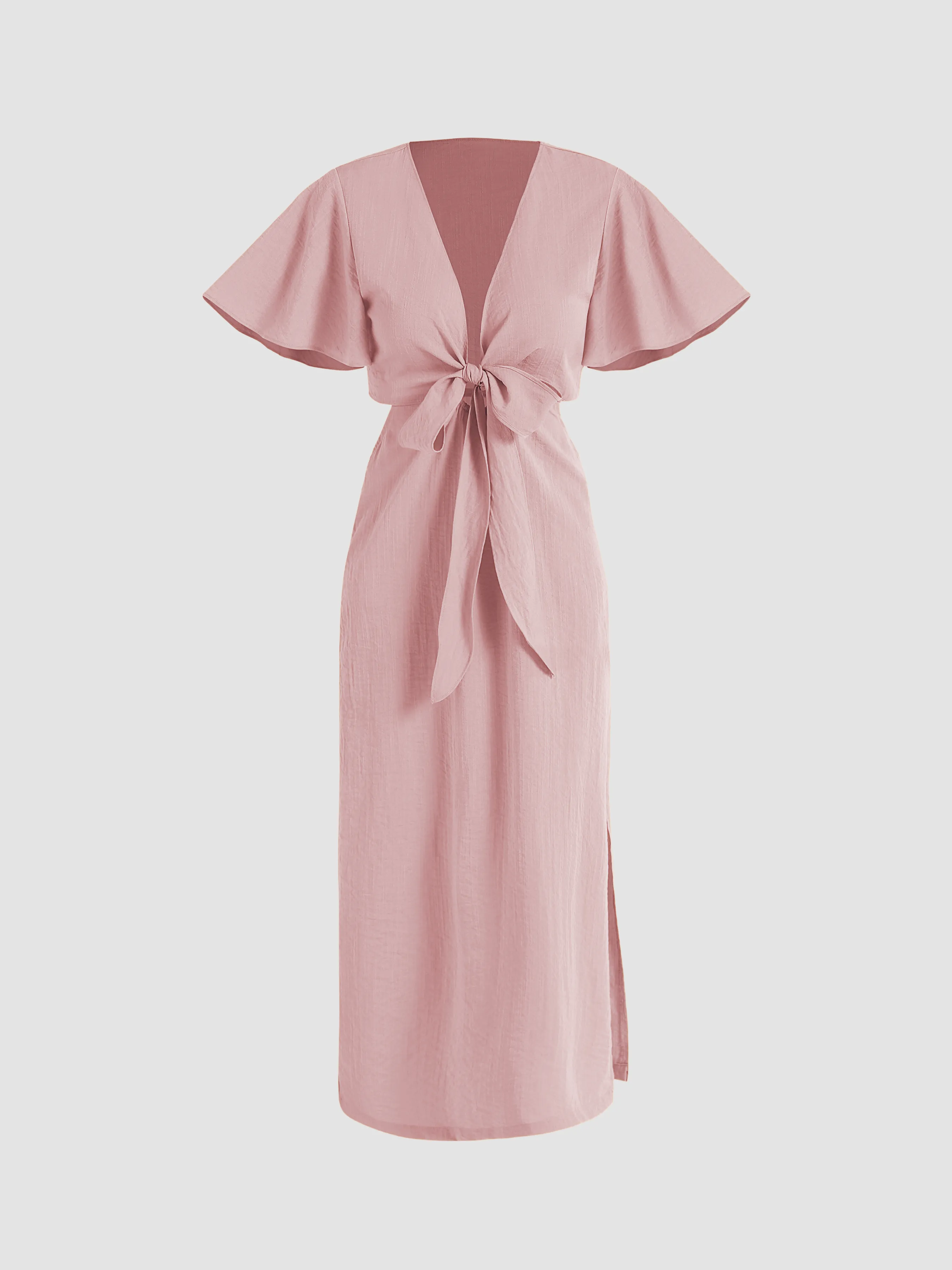 Vestido Midi con Lazo y Corte Unicolor