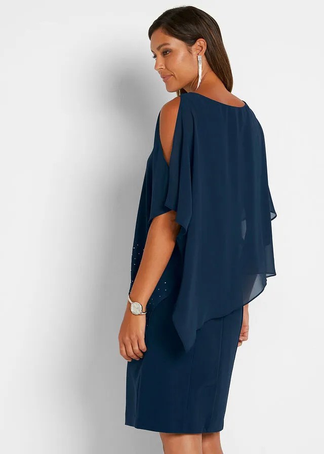 Vestido tubo con pedrería Azul marino
