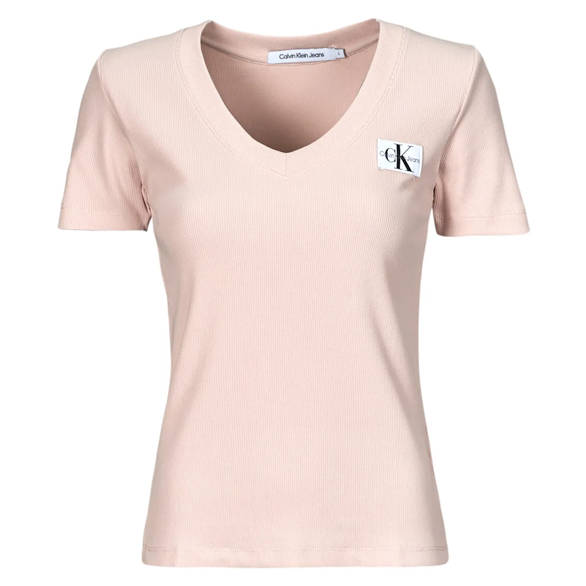 WOVEN LABEL RIB VNECK TEE