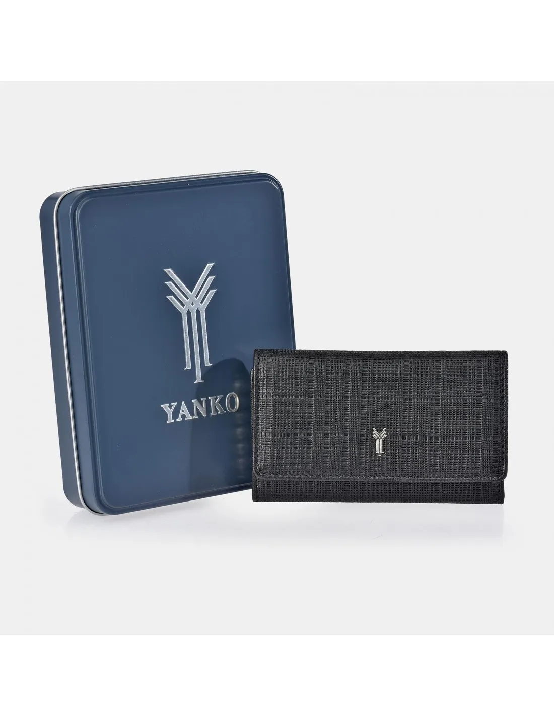 YANKO Llavero de piel para hombre color marrón con estuche