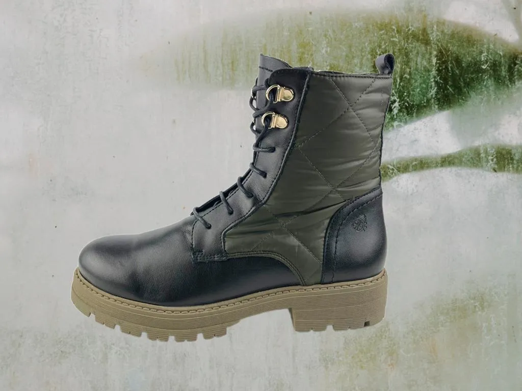 Yokono | Botas mujer estilo militar piel legítima nylon negro y verde Bovec