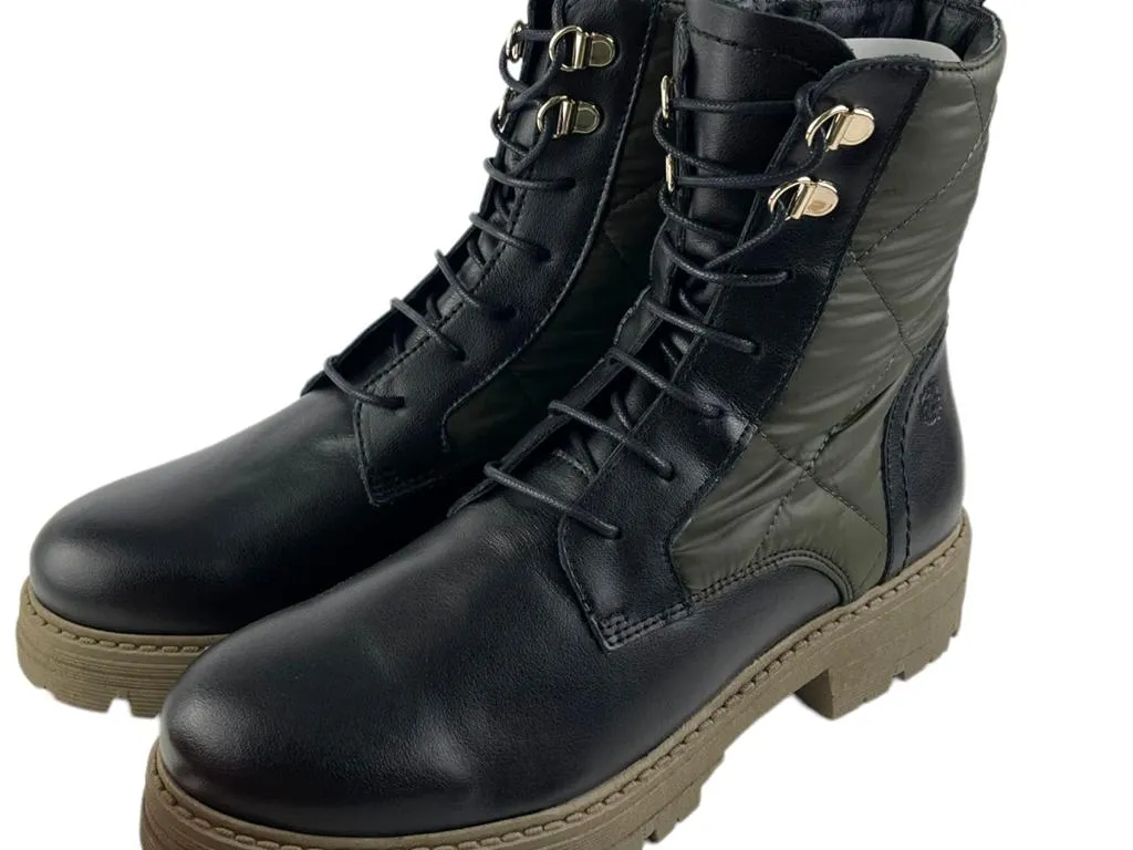 Yokono | Botas mujer estilo militar piel legítima nylon negro y verde Bovec