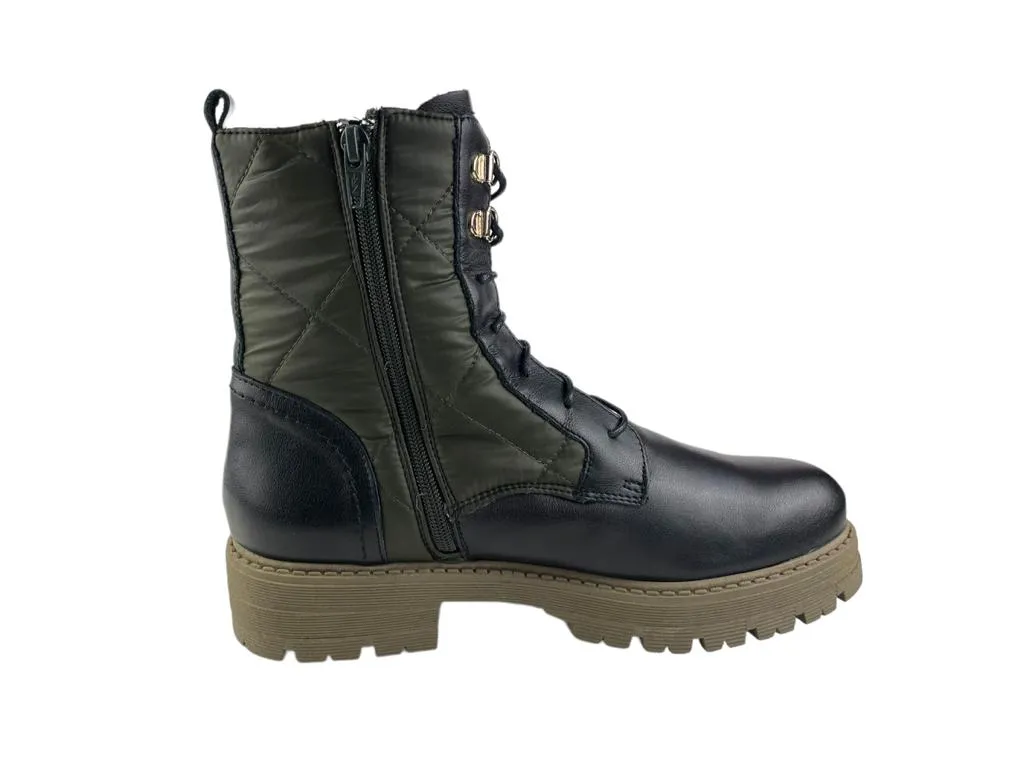 Yokono | Botas mujer estilo militar piel legítima nylon negro y verde Bovec