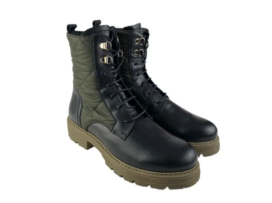 Yokono | Botas mujer estilo militar piel legítima nylon negro y verde Bovec
